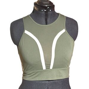 Fabletics Olive Green and White High-Neck Sports Bra